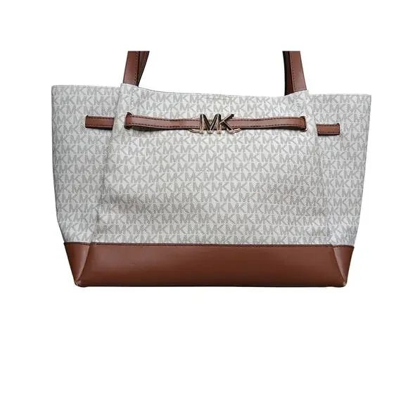 Michael Kors Jet Set Signature Tote Brown MK Logo Shoulder Bag - Picture 4 of 16